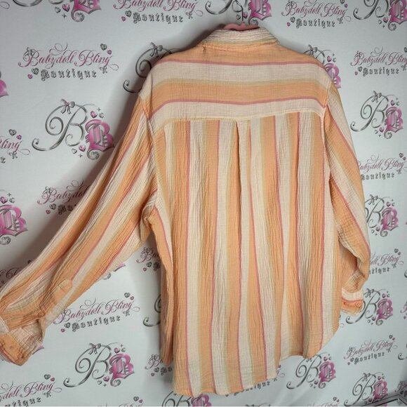 Button up creamsicle striped cream orange soft buttery top comfy oversized - Picture 11 of 11